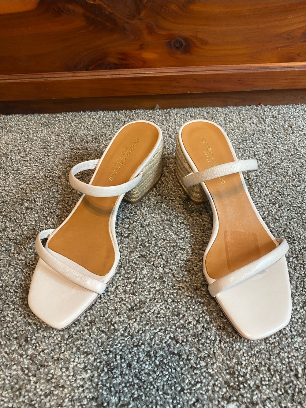 Andre Assous White Double-Strap Block Heel Sandals
